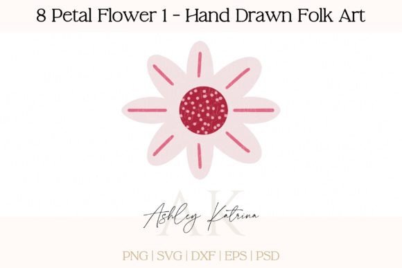 Download 8 Petal Flower 1 - Hand Drawn Folk Art - Petal Collection