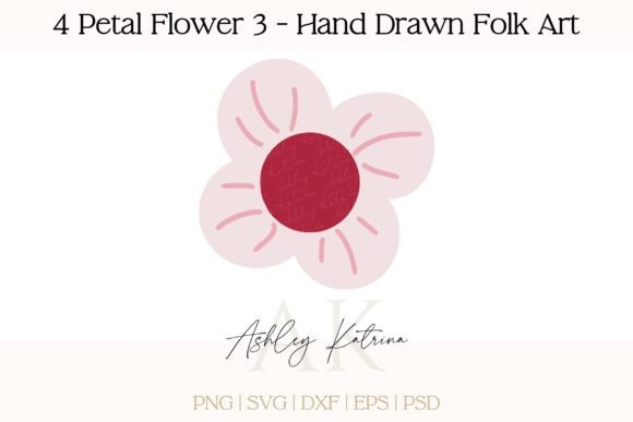 Download 4 Petal Flower 3 - Hand Drawn Folk Art - Petal Collection